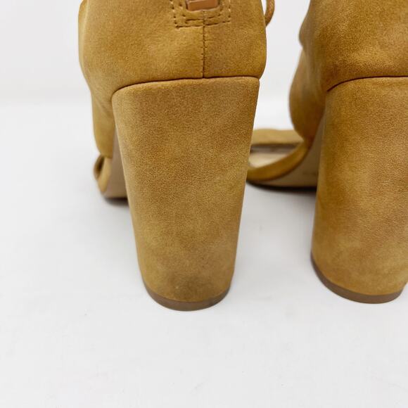 Jessica Simpson 6 Tan Loreez Lace Up Chunky Block Heels Open Toe Faux Suede - Picture 9 of 12